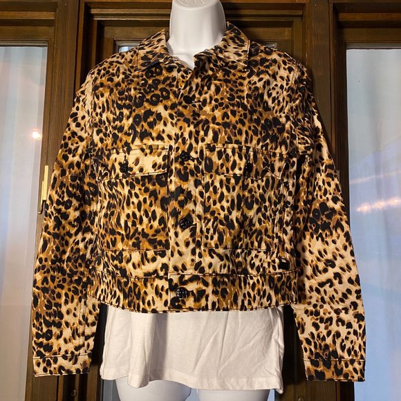 Leopard Print Jean Jacket Black and Brown  Women's Size M - LULAROE  Kenny - Picture 2 of 10